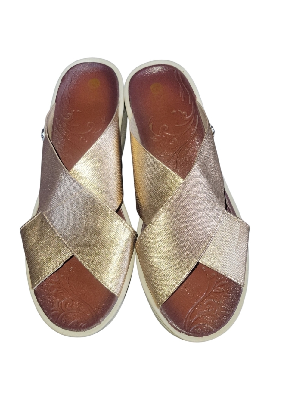 BZees Metallic Rose Gold Crisscross Mesh Slip Comfort Slide Sandals 8M